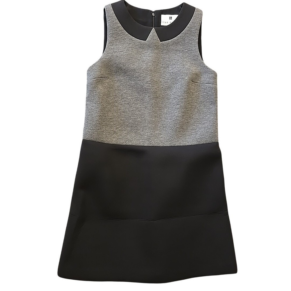 Lisa Perry Mod Colorblock Shift Dress Size 4 Gray Black NWT Barneys Scuba Knit
